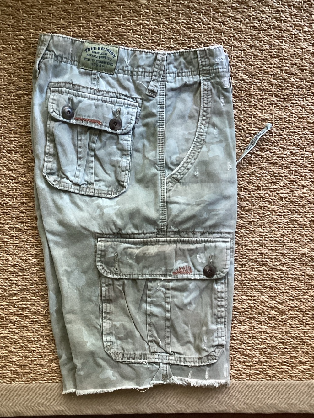 True Religion Men’s Camo Cargo Shorts in Olive Green